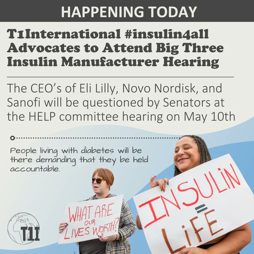Today, our #insulin4all advocates will be attending the Big 3 Insulin Manufacturer Hearing. Watch online: help.senate.gov/hearings/the-n… 

Our advocates plan to hold them to account. Click here to sign our petition for insulin price caps: actionnetwork.org/petitions/t1i-…