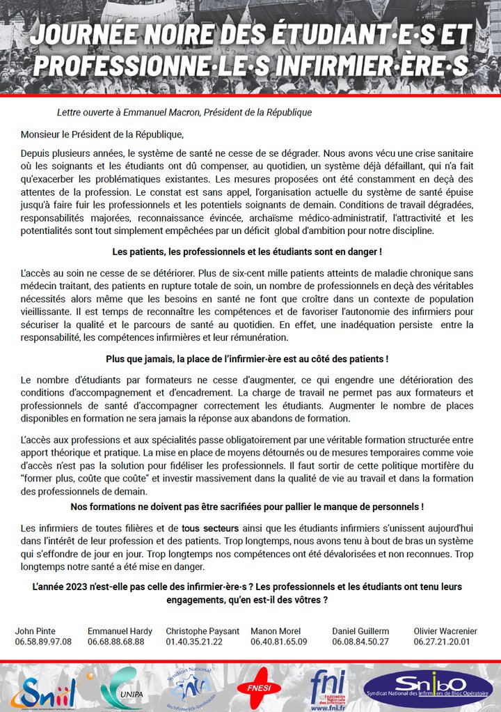 La FNI apporte tout son soutien aux initiatives de la Fédération Nationale des Étudiants en Sciences Infirmières (FNESI) dans ses revendications légitimes. Elle partage son constat sur la dégradation du système de santé... #idel #FNI #jii2023 dlvr.it/SnqBRq