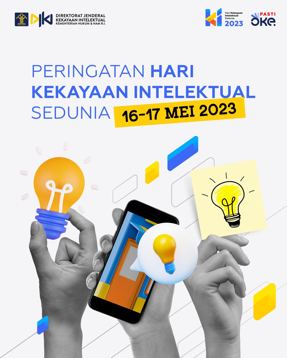djki_kemenkum's tweet photo. Hai #TemanKI! Ini dia yang kita tunggu-tunggu, yuk bersama kita ramaikan Peringatan Hari Kekayaan Intelektual Sedunia 2023!
#HariKISedunia2023
#IPDay2023
#KekayaanIntelektual
#DJKI
#KumhamPasti https://t.co/xixejHw503