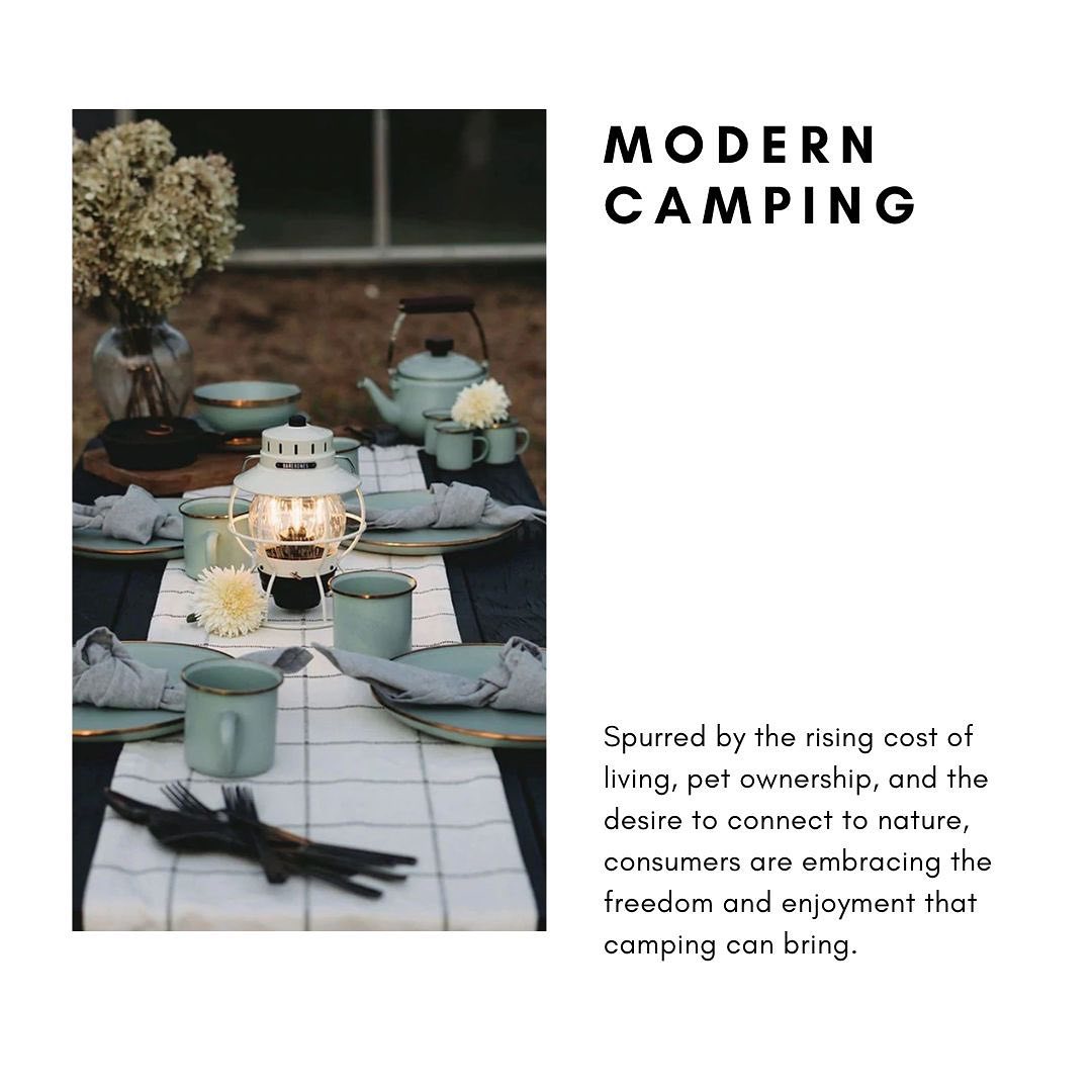Spurred by the rising-cost-of-living, pet ownership &amp; a desire to connect to nature, people are embracing the freedom+enjoyment camping brings. Consumers changing to welcome blurred edges &amp; merged roles+activities of a more dynamic lifestyle. Can you inspire freedom of choice.