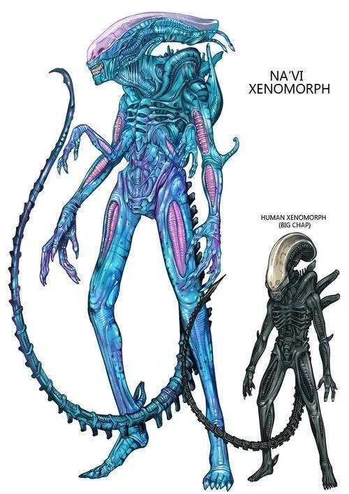 pneumaz's tweet photo. I gotta be honest. I wanna see this crossover. It would be amazing and gnarly… 

#Alien #Avatar #Naavi #Xenomorph https://t.co/C9rPP9rFJs
