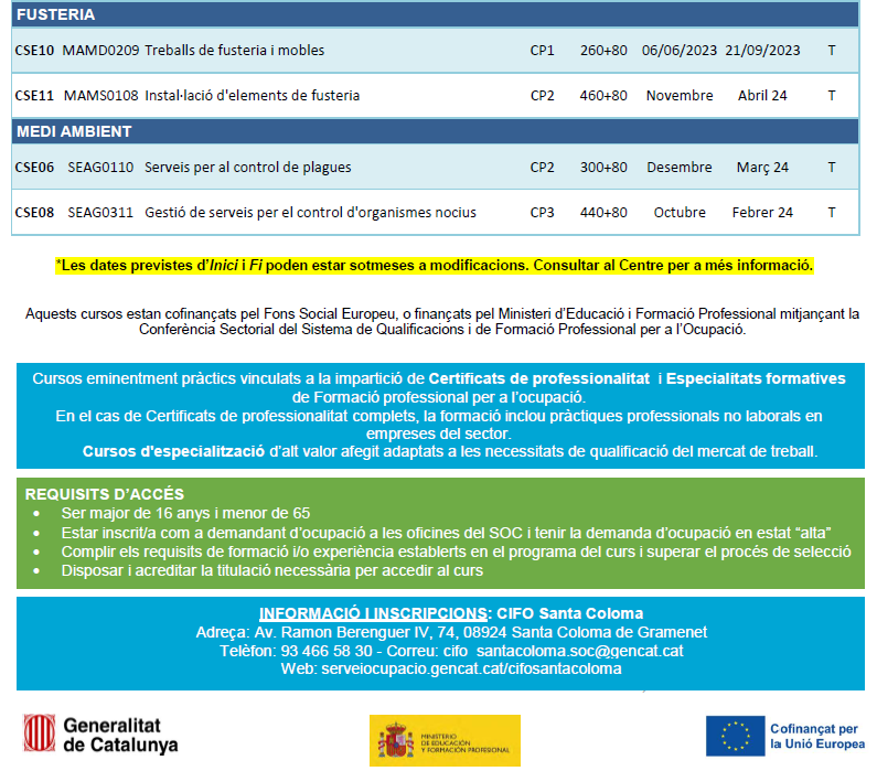 CIFO Santa Coloma (@cifosantacoloma) on Twitter photo Programació 2023-24
Per més informació: 934665830 o cifo_santacoloma.soc@gencat.cat
#formacio #cursos #treball #santacoloma #barcelona #feina #trabajo #formacion #badalona Programació 2023-24
Per més informació: 934665830 o cifo_santacoloma.soc@gencat.cat
#formacio #cursos #treball #santacoloma #barcelona #feina #trabajo #formacion #badalona