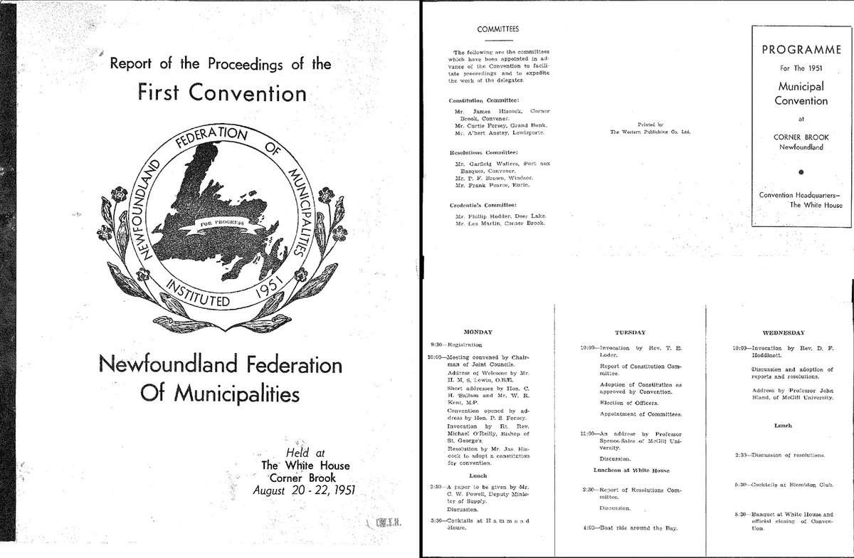 MunicipalNL's tweet image. Since 1951, MNL has been advocating for the needs of municipalities in N.L. The first convention agenda was pretty light compared to today's events. And it included a boat tour! #MunicipalAwarenessWeek