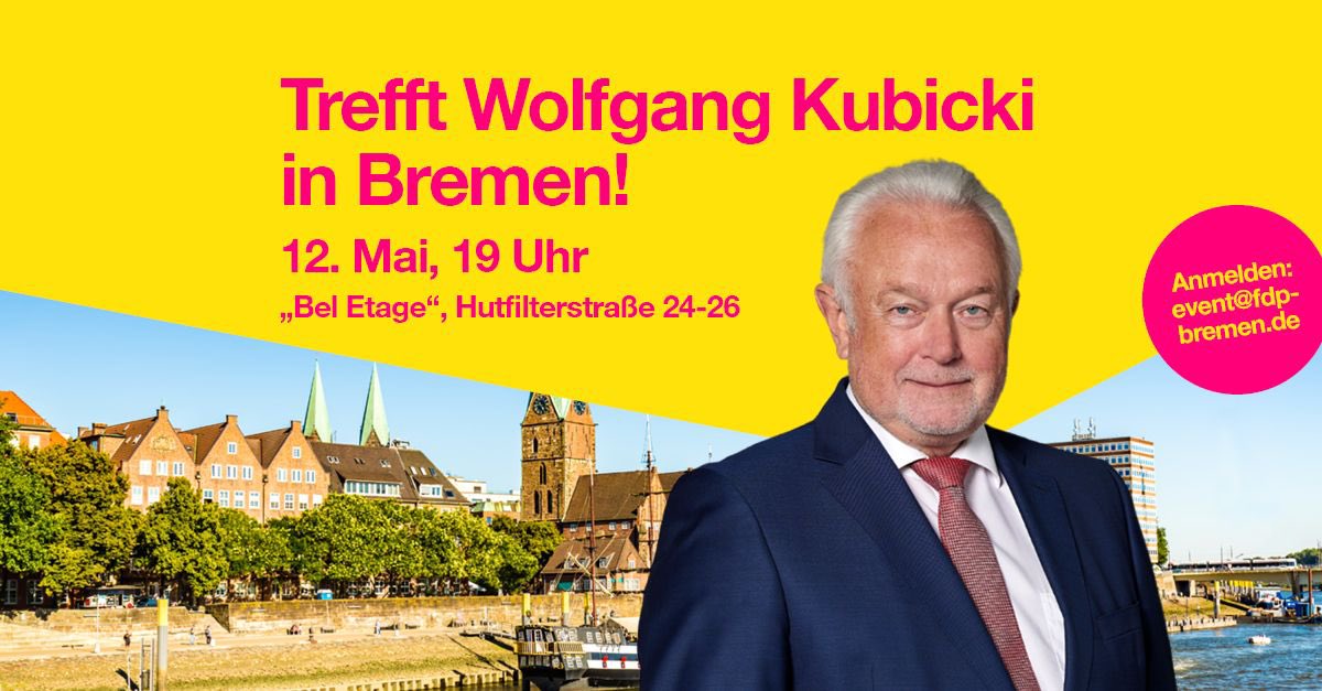 Wir begrüßen am 12. Mai Wolfgang Kubicki in Bremen.
Seid dabei!
#ZeigenWirWasGeht
#Bürgerschaftswahl23