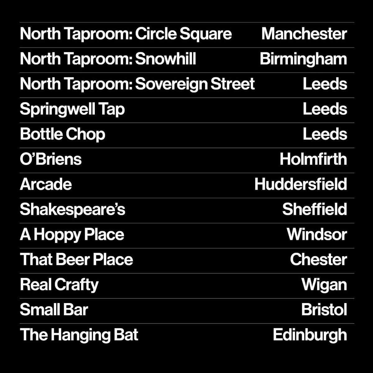 WE'RE 1 OF 13 LAUNCH VENUES IN THE UK

A transatlantic partnership between Washington-based <a href="/Stillwater_Art/">stillwater®</a> and <a href="/NorthBrewing/">North Brewing Co.</a> 

3 KEGS POURING NOW TIL' THEY'RE GONE

<a href="/ShitChester/">12 years of Shitchester</a>
