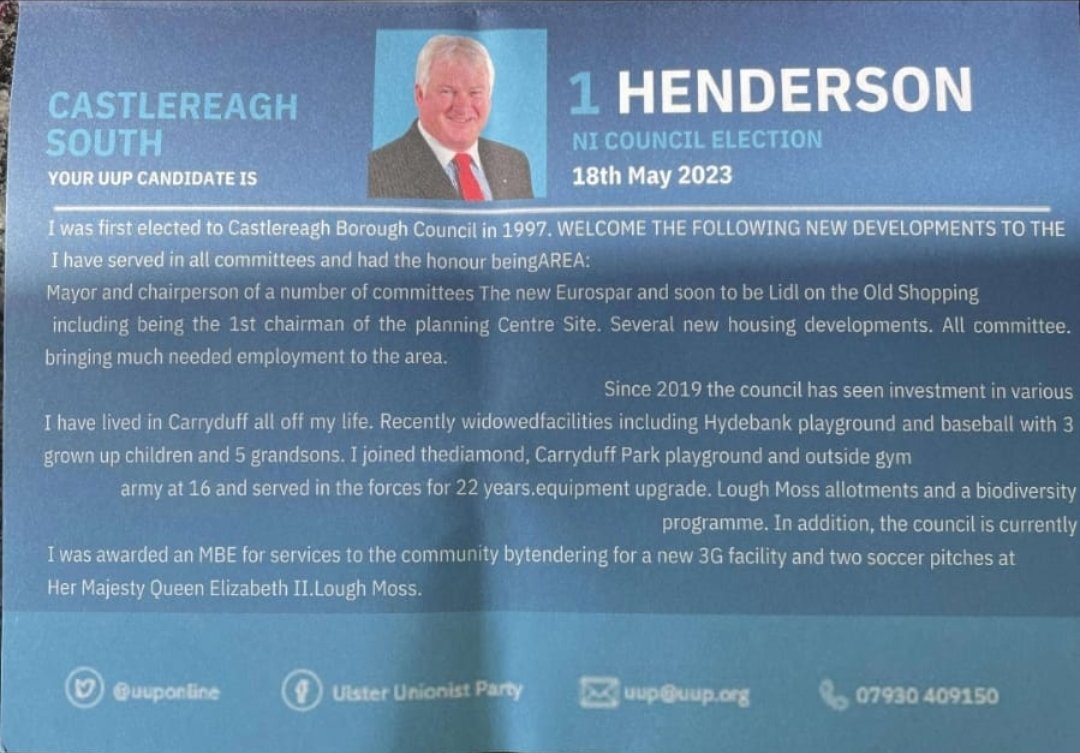 MCFCStallion's tweet photo. You might want to proof read your campaign leaflets if you're looking for votes 😂 #LE23 #UUP https://t.co/ygRkPRwSlu