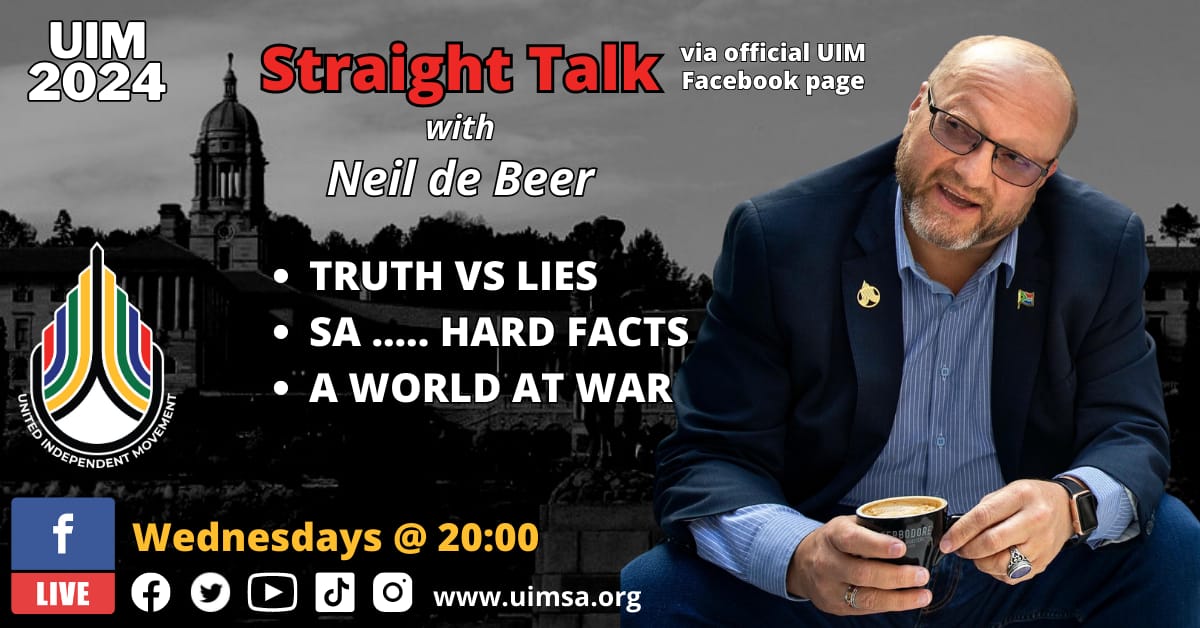 UIMSouthAfrica's tweet photo. #Straighttalk with #UIM President @DeNedebe1 on #FacebookLive talking about #truth vs #lies, #SA hard facts and a world at war tonight #Wednesday @ 20:00
#southafrica #uim #uimsa #uimsa2024 #instagram #instagood #facebook #SA1st #southafricaza #ANCMustFall #Twitter #neildebeer https://t.co/08ZtdozU7K
