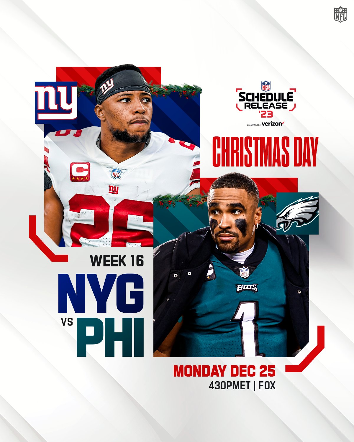 Dov Kleiman on X: "NFL Schedule Update: The #Giants play the #Eagles for a Christmas  Day game. https://t.co/WGGSztgpq1" / X