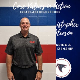 Core Values in Action- Staff Edition: We are excited to recognize staff member Christopher Gleeson for Core Values CARING and CITIZENSHIP.