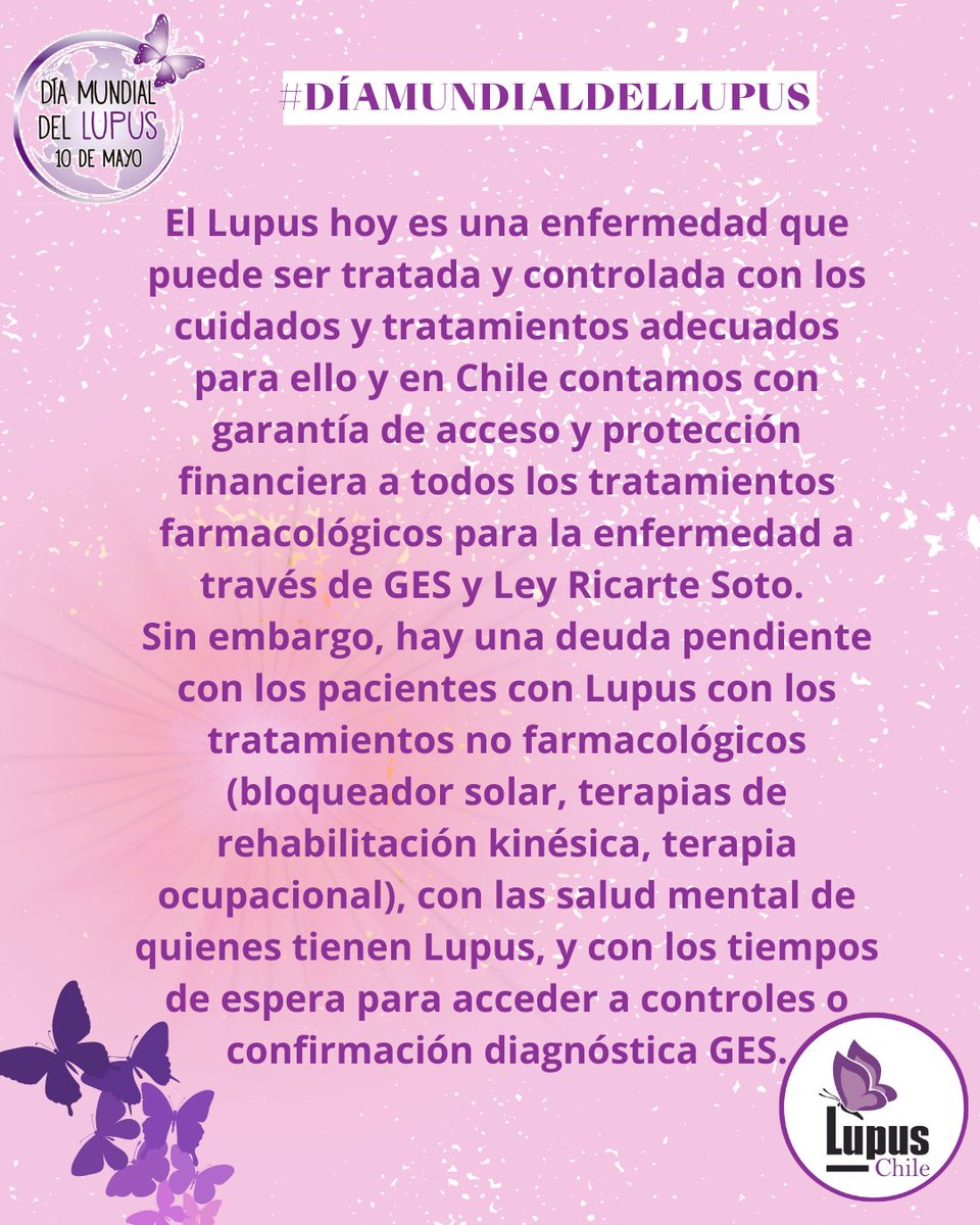 Más de 20.000 personas tienen confirmación diagnóstica de Lupus Eritematoso sistémico en Chile.

El Lupus es una enfermedad que puede ser  controlada con los cuidados y tratamientos adecuados para ello, pero tenemos necesidades no cubiertas.

#DiaMundialDelLupus