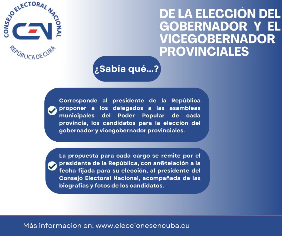 🇨🇺📢Sepa más sobre la Elección del Gobernador y el Vicegobernador Provinciales
#gobernadoresyvicegobernadores
#CENCuba