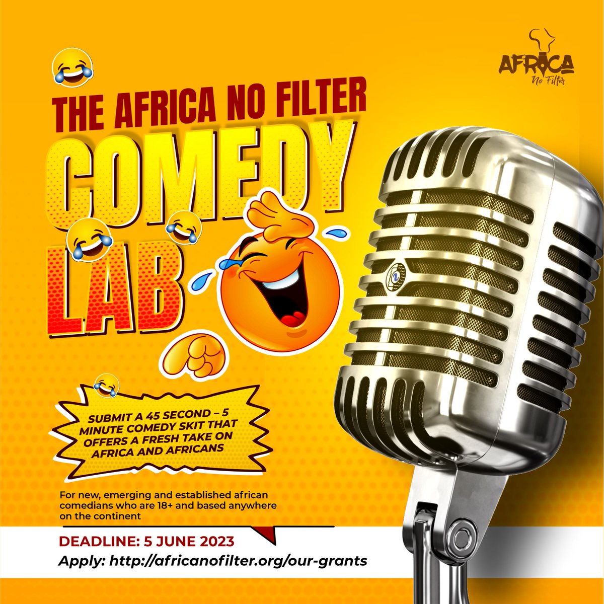 africanofilter's tweet photo. Are you a talented comedian looking for your big break? Look no further. Apply now for the #ANFComedyLab and get the funding, mentorship & marketing support to take your career to the next level. Don't miss out on this opportunity to showcase your talent: https://t.co/bAWq49TWWr https://t.co/pkztbfYQ9u