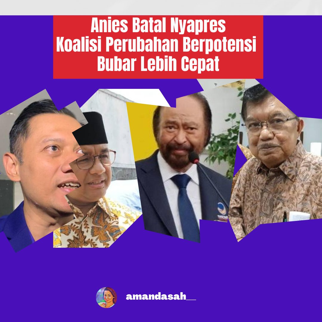Pencapresan Anies Berpotensi Batal: Gulung Tikar Sebelum Waktunya 

Nasib Anies  nyapres berpotensi besar batal  setidaknya karena dua alasan kuat: Koalisi tidak solid dan elektabilitas yang semakin jatuh. 

<a href="/PDemokrat/">Partai Demokrat</a> 
<a href="/PKSejahtera/">DPP PKS</a> 
<a href="/NasDem/">Partai NasDem</a>
