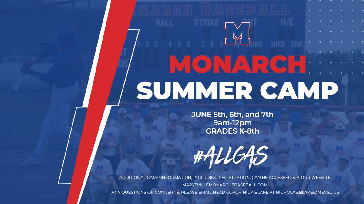 Less than a month away! Already approaching 100 registered!! Visit our website to secure your spot!
⚾️⚾️⚾️

<a href="/MHSMonarchsAD/">Joey Day, CAA</a> <a href="/coachblake25/">Nick Blake</a> 
<a href="/MarysvilleEVSD/">Marysville Schools</a>
