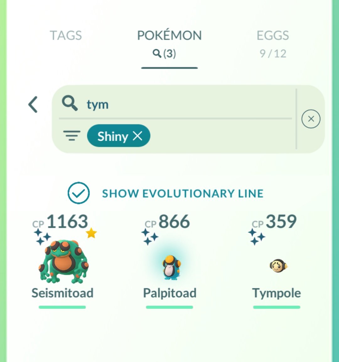 marinaferrari_'s tweet photo. Shiny family ✨✔️
#Tympole #Palpitoad #Seismitoad #ShinyPokemon #ShinyCheck #PokemonGO #Pokemon #PoGO https://t.co/CTFflwjXMb