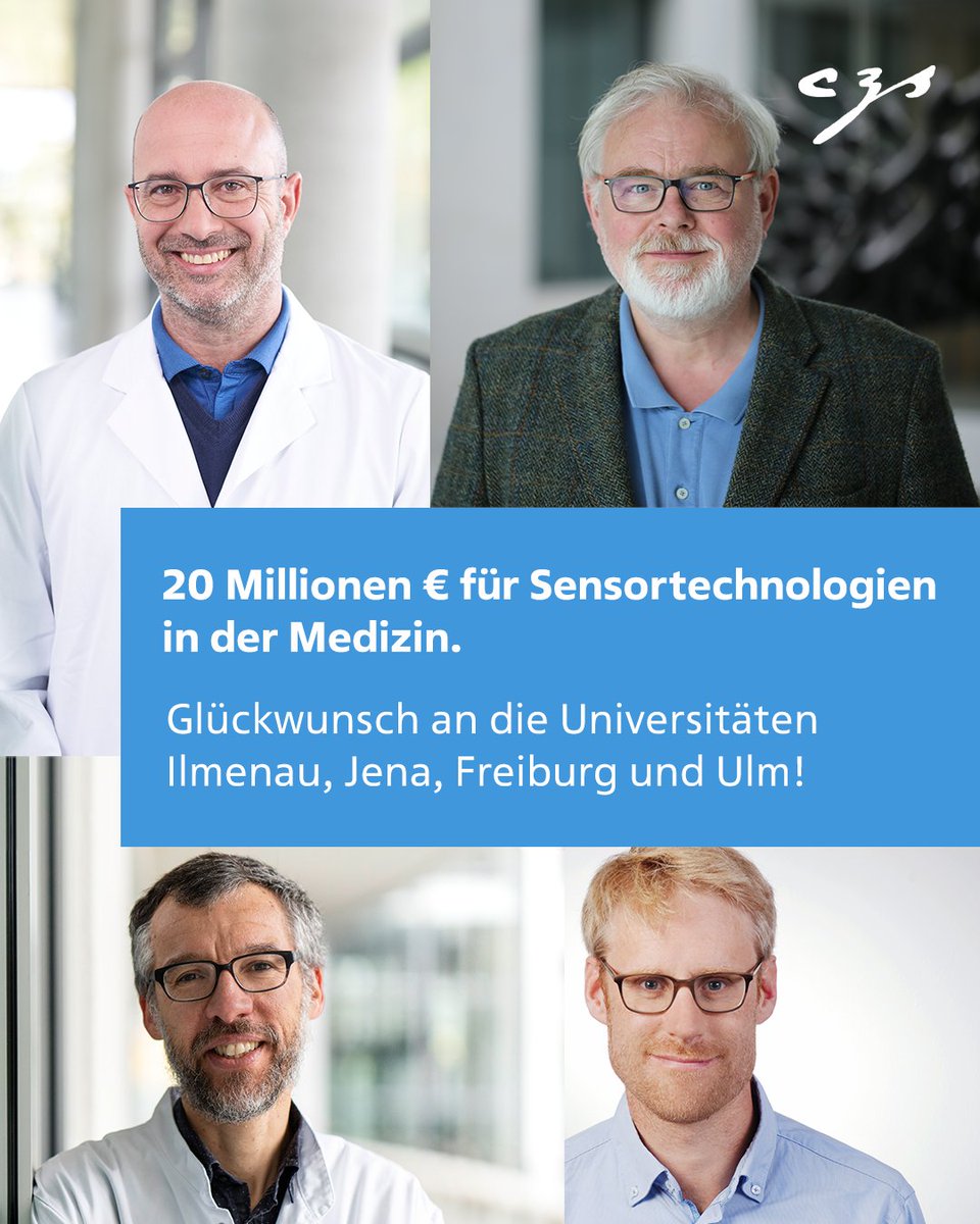 CZ_Stiftung's tweet photo. 20 Mio € für neue #Sensortechnologien in der #Medizin zur Verbesserung von Diagnoseverfahren und Therapiemethoden. Im Programm #CZS Durchbrüche konnten sich vier interdisziplinäre Forschungsteams durchsetzen!  👏 @TU_Ilmenau @UniJena @UniFreiburg @uni_ulm
https://t.co/DYmQ5HRqIb https://t.co/JzvbwEsmlH