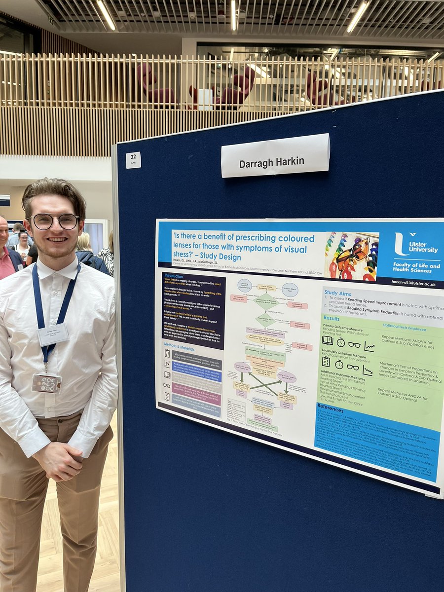 UlsterUniPhD's tweet photo. Poster presentation: @harkin_darragh Is there a benefit to prescribing coloured lenses for those with symptoms of visual stress? - Study Design
#UlsterPhdFest https://t.co/4exMWPCKLx