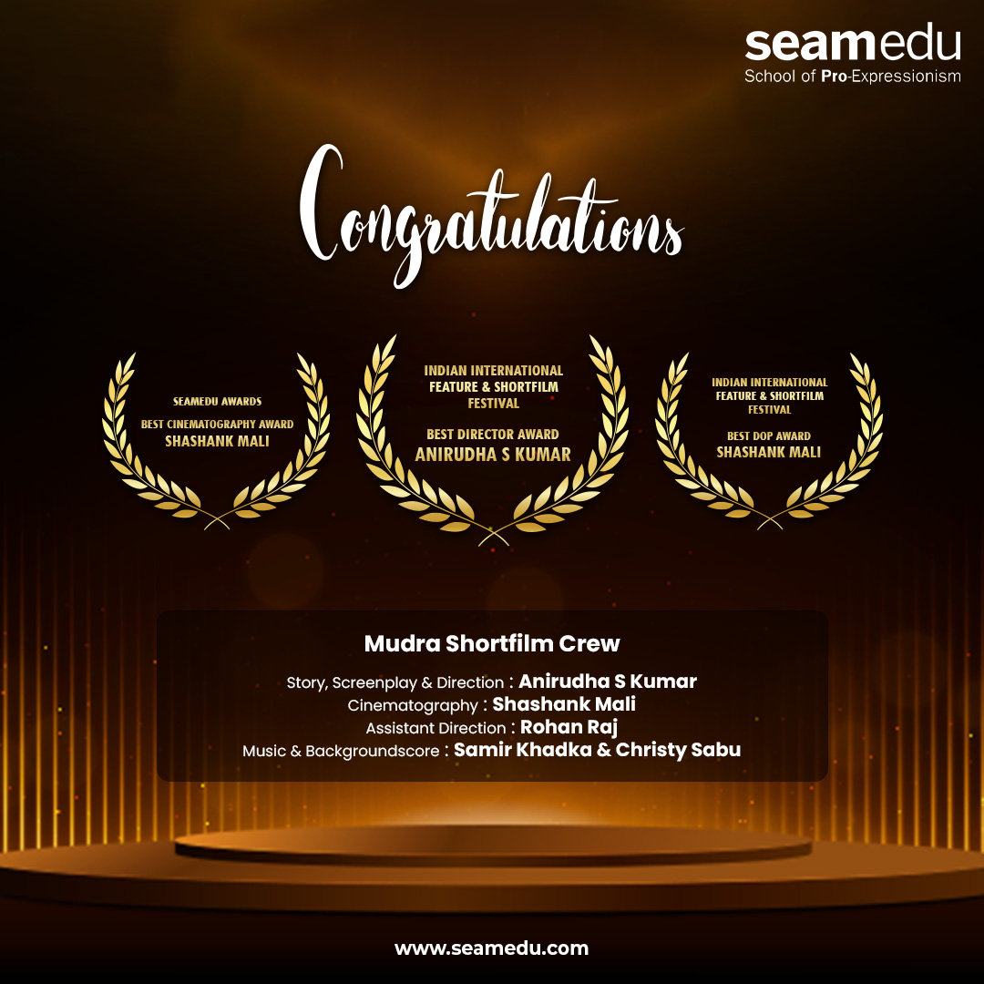 Seamedu's tweet photo. 🎉 Great news! Our students Anirudha and Shashank have made us proud by getting nominated at the Indian International Future &amp; Short Film Festival 2023.  Congratulations to Team MUDRA and our faculty members!

👉 Watch our short film on YouTube at https://t.co/PPnWlWjL1Z https://t.co/TtHrksbMpv