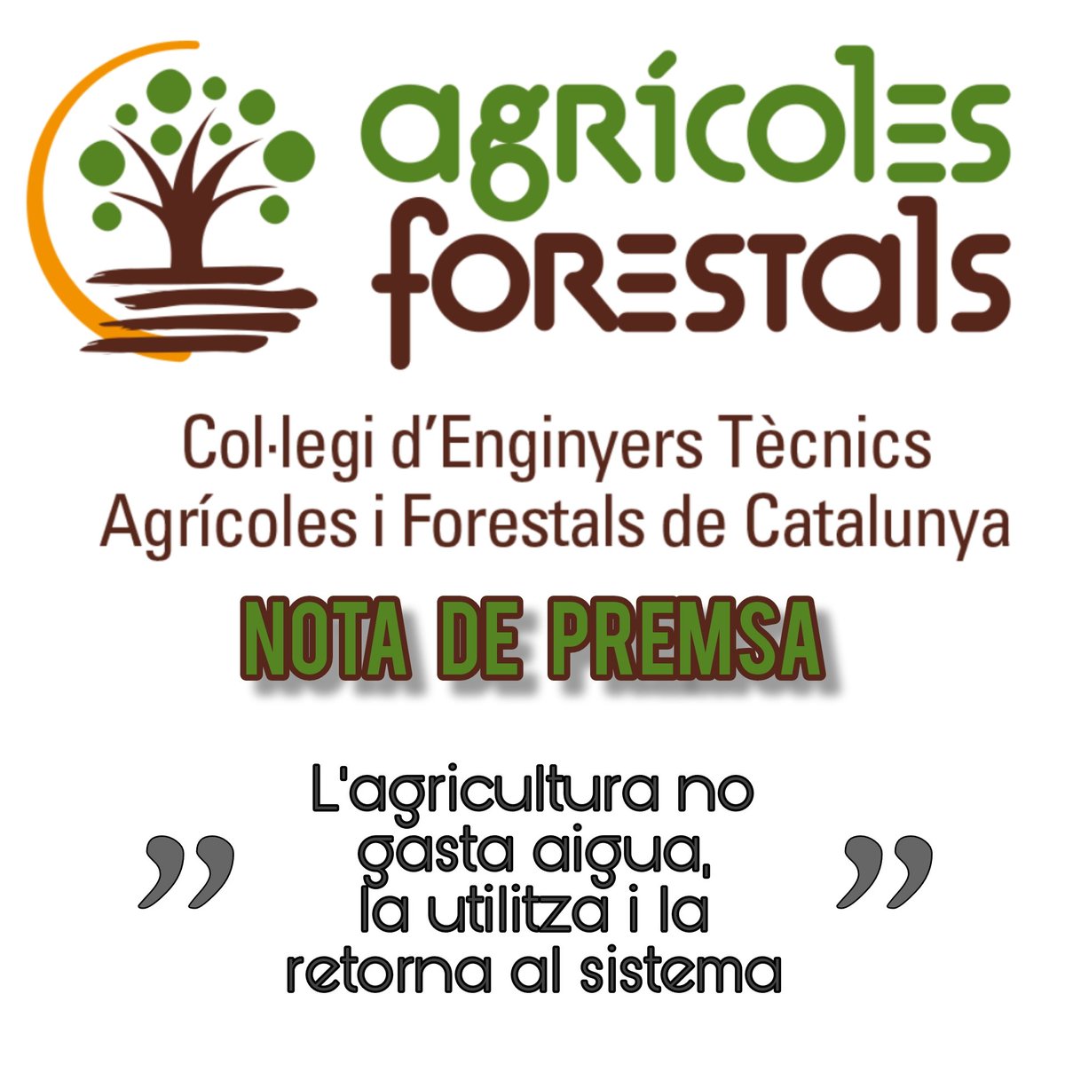 Nota de premsa sobre la sequera.

🗣️ "L'agricultura no gasta aigua, la utilitza i la retorna al sistema"

👉 Cliqueu l'enllaç per accedir a la Nota de Premsa:
cutt.ly/d6hElGs