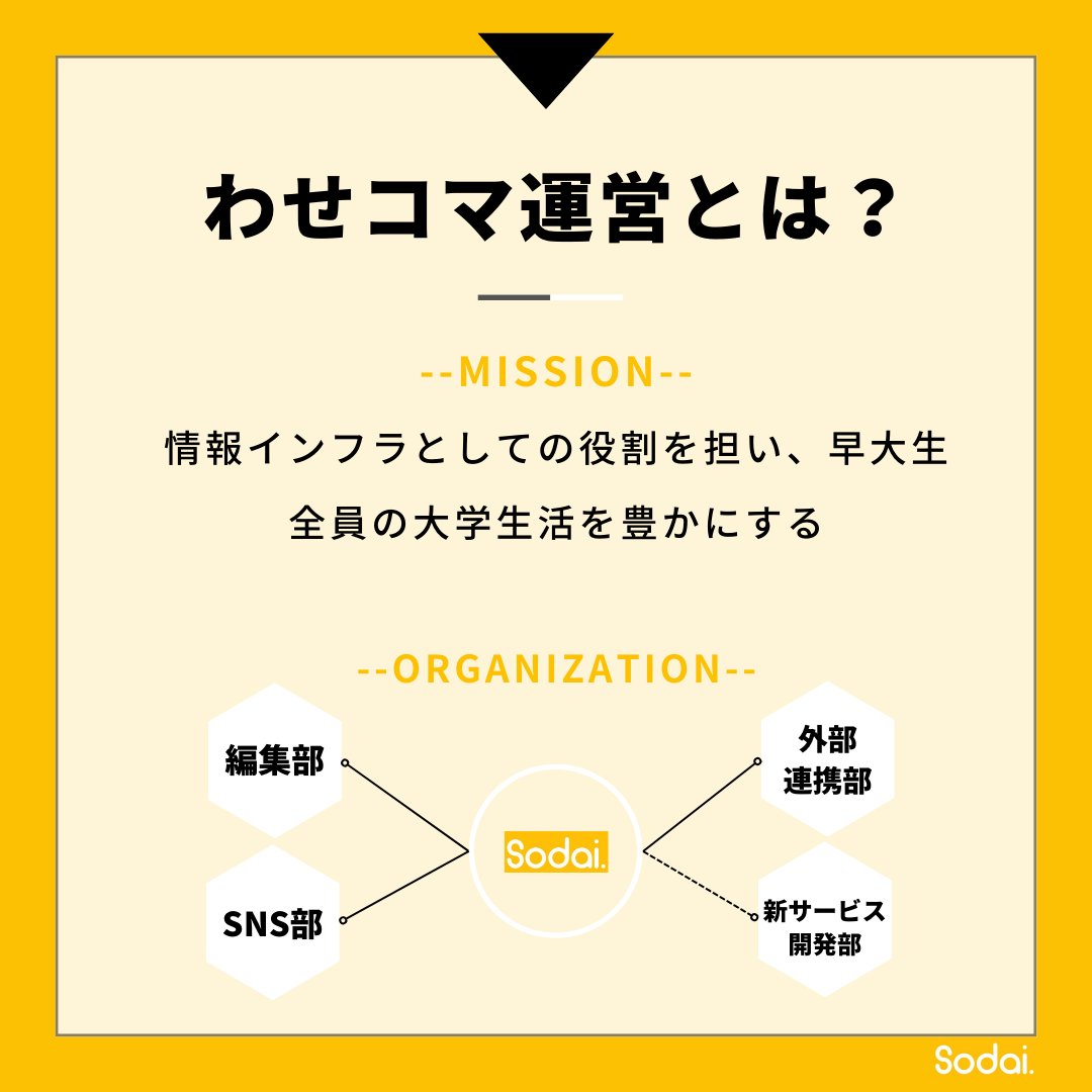 Sodaiw20's tweet photo. ✨わせコマの中の人になってみませんか？✨

今回、わせコマ運営サークル「Sodai.」は新メンバーを募集します！

✅裁量権の大きい活動がしたい
✅記事の執筆をしてみたい
✅SNS運用に携わりたい
✅気づいたら他の新歓全部終わってた😅

1つでも当てはまる方は、お気軽にリプ欄のフォーム↓かDMまで💨 https://t.co/ZUYQe6Tgcb