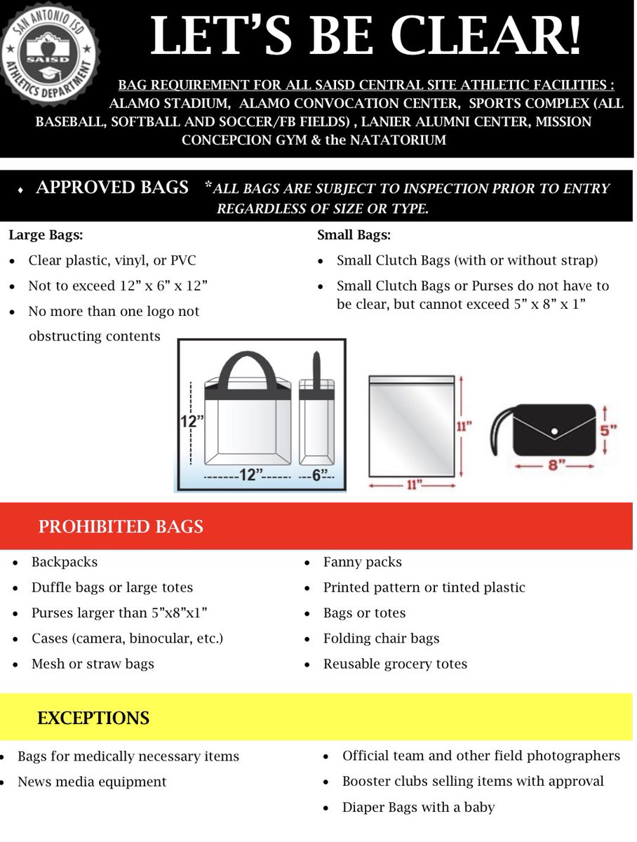 JeffersonSAISD's tweet photo. Students: starting Monday, we are going to stadium rules for bags. Be sure you use this week to clean out your lockers. 
You still need to bring your Chromebook and charger. https://t.co/sazysOW3Jy