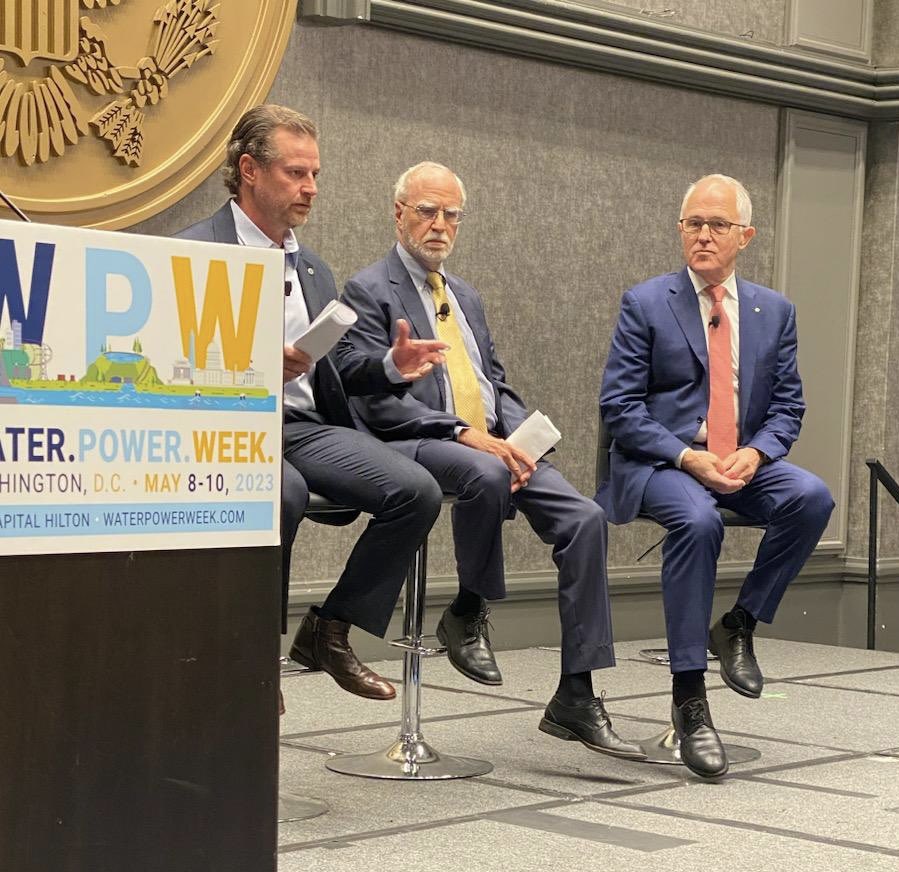 NatlHydroAssoc's tweet photo. Day 3 at #WPW23: Panel w/ @SouthernCompany & @BHEnergyCo, @TurnbullMalcolm said, “Pumped #hydropower has all the advantages of hydropower… and you need that pumped storage. You cannot move to a #renewable electricity system without long duration electricity storage.” https://t.co/RNOvTNengK