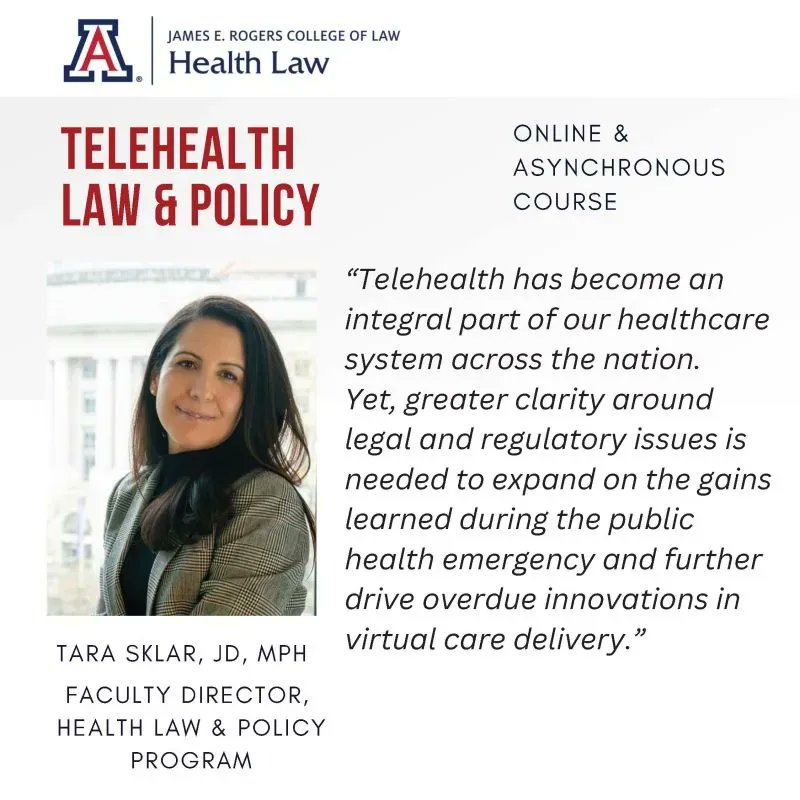 🎉 Congratulations to Tara Sklar in launching the new Graduate Certificate in Health Information Privacy, Compliance, &amp; Data Security offered by the University of Arizona James E. Rogers College of Law. Register for the class today! 
buff.ly/42kmOyA