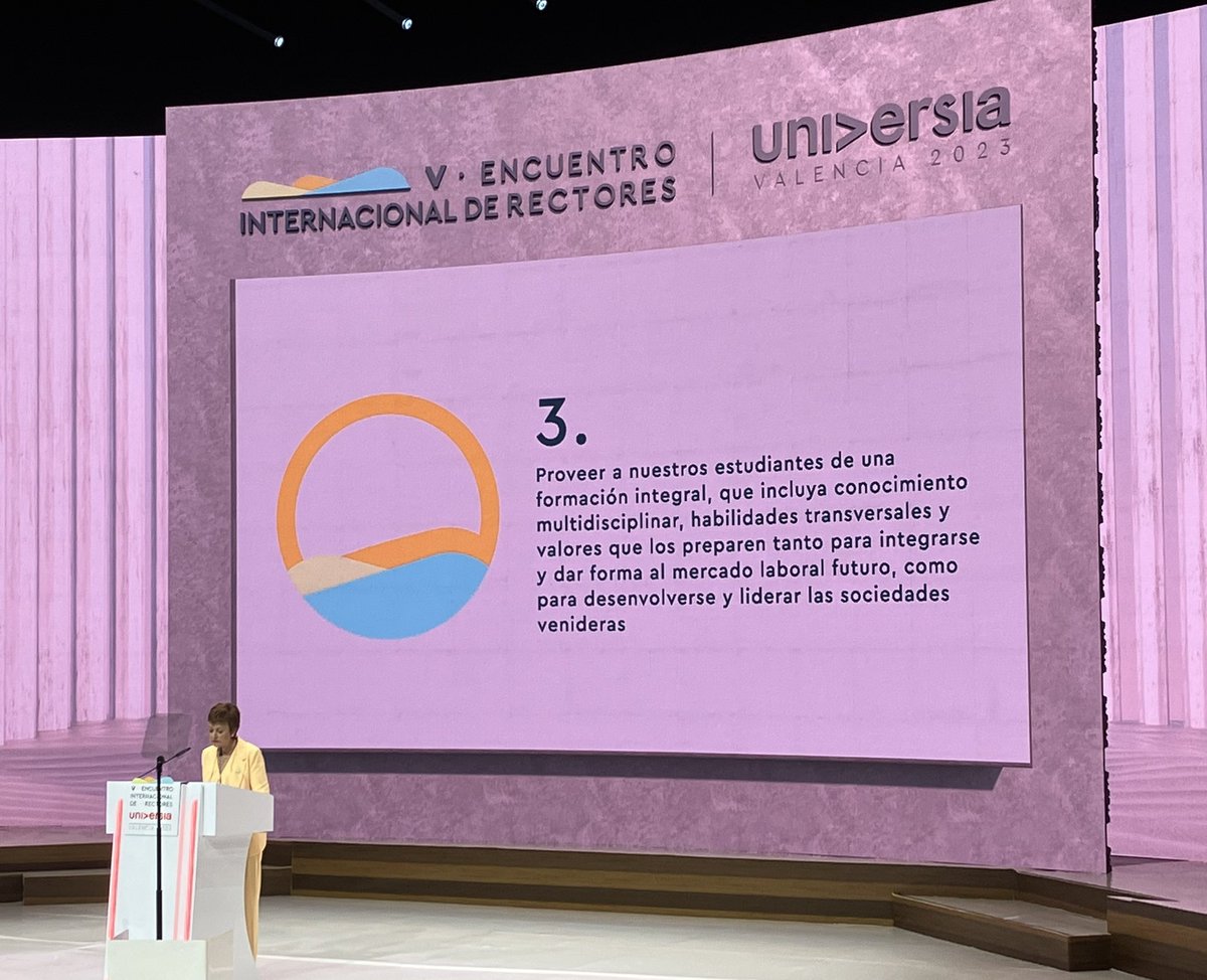 CaraCAitchison's tweet photo. Mavi Mestre, Rector of Universitat de Valencia &amp; Chair of Academic Committee of Universia presents seven commitments of Declaration of Valencia - University &amp; Society: 1) Integrated &amp; sustainable development; 2) Lifelong learning; 3) Interdisciplinary knowledge, skills &amp; values https://t.co/GRtiNd9Tmd