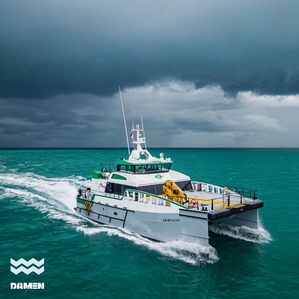 Offshore sustainable energy is advancing fast. To help it along, we designed the FCS 2710. The Twin-Axe vessel combines the stability of a catamaran with the smooth sailing of the Sea Axe hull shape, providing optimal seakeeping and comfort for passengers.