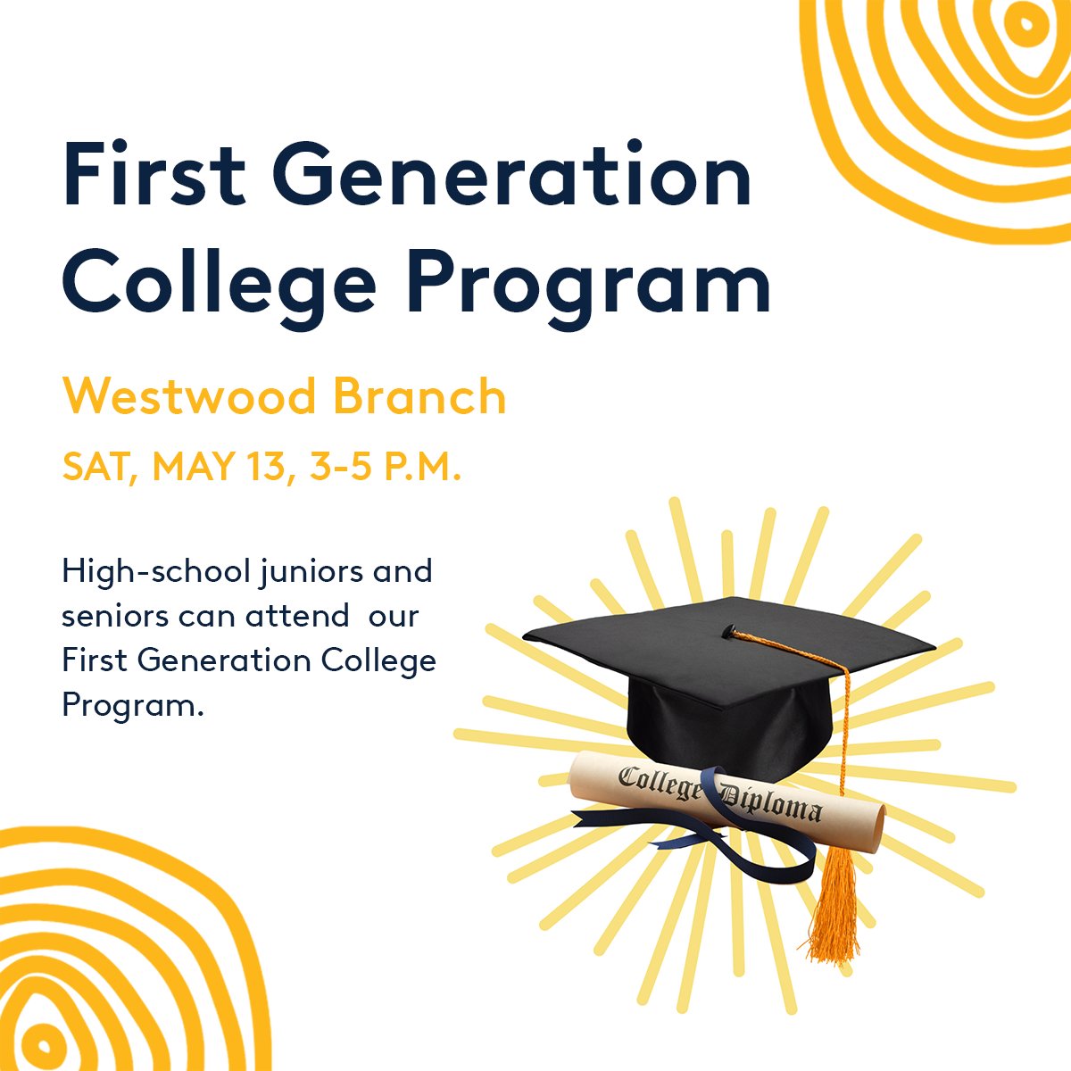 Will you be the first in your family to go to college? Attend our First Generation College Program! Representatives from local colleges will be providing presentations about what their schools can provide. Register in advance --> cinlib.org/3LrJua2