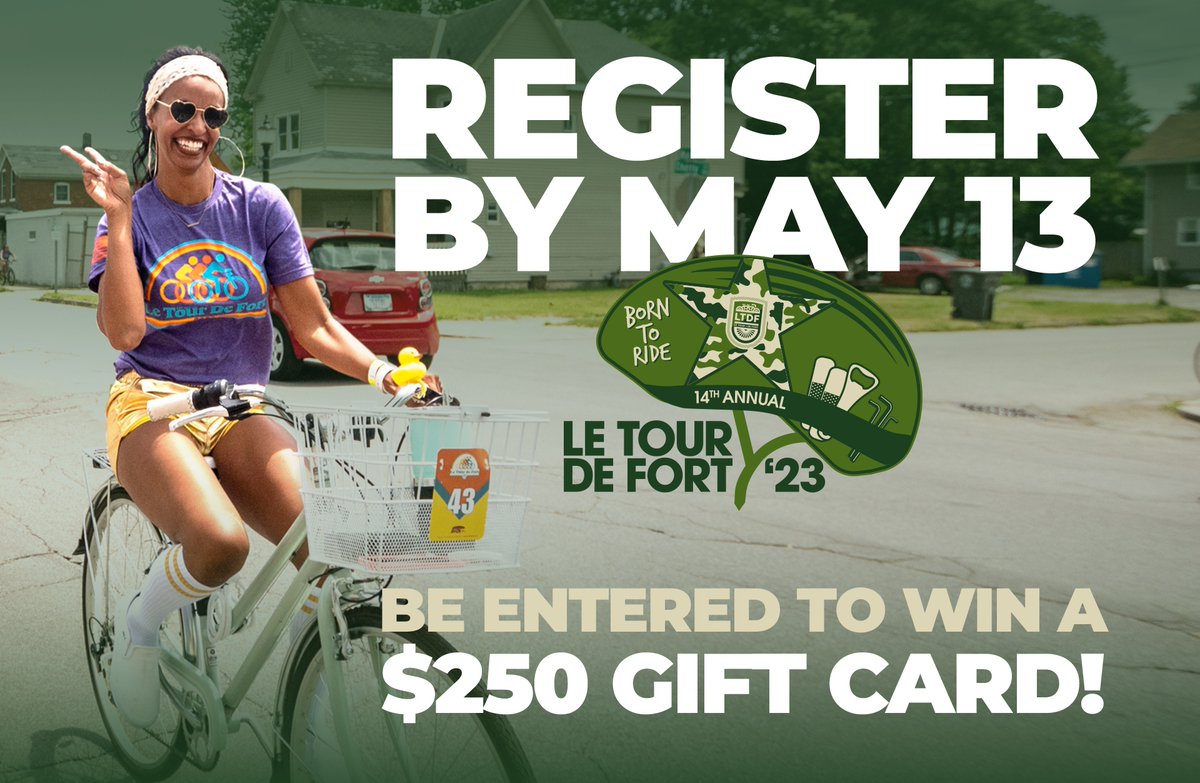 LeTourDeFort's tweet photo. Sign up by May 13 and be entered to win a $250 gift card from Fort Wayne Outfitters and other great prizes! 🤩 Do it now!

CLICK HERE TO REGISTER: https://t.co/mdqoV8Rhzk

#LeTourDeFort #LTd2023 #FortWayne #MyFortWayne #VeteransHelpingVeterans #VeteranRan https://t.co/hP3gLq8brz