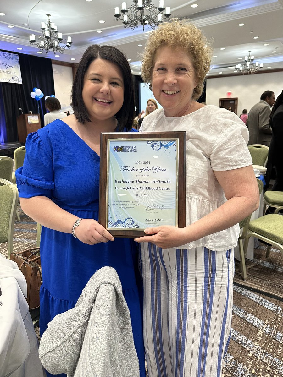 Congratulations to our 2023-2024 Teacher of the Year, Mrs. Kate Hellmuth, as she accepted her award tonight at the TOTY ceremony! Thank you for all your hardwork and dedication to your students! 

#denbighecc #NNPSProud #prekrocks