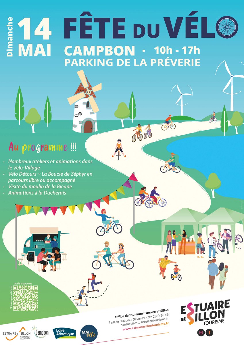 🚴#MaiAVelo avec la Fête du Vélo 2023 à #Campbon. Que vous soyez novices, amateurs ou cyclistes confirmés, le Vélo Village vous attend dès 10h  👉 bit.ly/3pf9c8U
