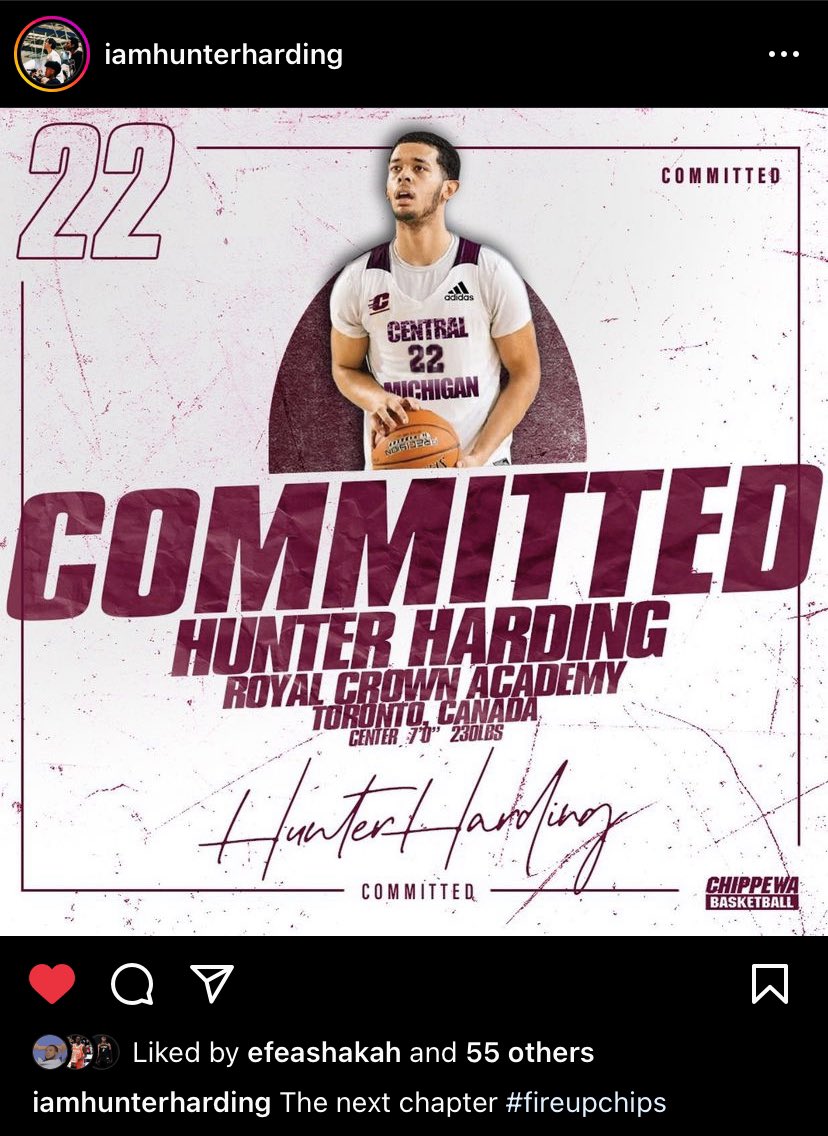 rayaan_khan11's tweet photo. Hunter Harding, a top 5 Center in Canada’s C/O 2023 according to @NorthPoleHoops has committed to @CMUMensBBall. Solid pickup for @CoachTonyBarbee and the CMU Squad. Hunter will bring size, aggression, strength, rebounding, finishing, and shooting to CMU next season. https://t.co/eEhD03kcAe