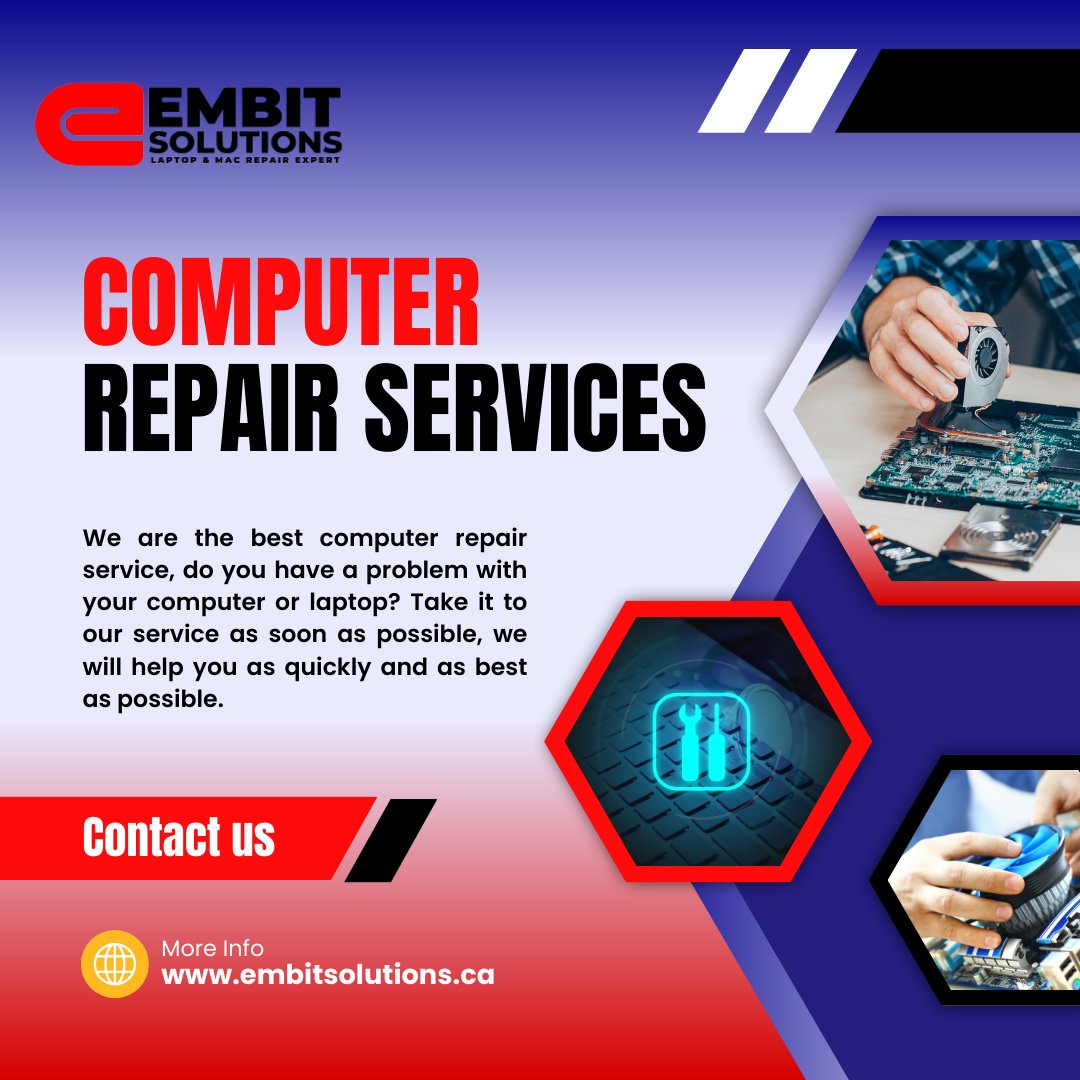 embitsolution's tweet image. We offer 24/7 Repair Service to all of our customers. You can always count on Laptop Repair Experts to get to you fast and get the job done right the first time.
𝐅𝐨𝐫 𝐦𝐨𝐫𝐞 𝐢𝐧𝐟𝐨𝐫𝐦𝐚𝐭𝐢𝐨𝐧:
𝐕𝐢𝐬𝐢𝐭 𝐨𝐮𝐫 𝐰𝐞𝐛𝐬𝐢𝐭𝐞: embitsolutions.ca