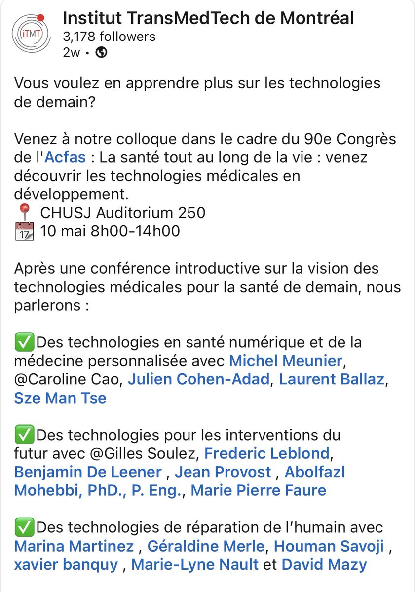 C’est aujourd’hui! Venez voir la session sur les nouvelles technologies !! C’est fascinant ! 
#innovation <a href="/med_umontreal/">Faculté de médecine</a> <a href="/CR_CHUSJ/">Centre de recherche Azrieli du CHU Sainte-Justine</a>