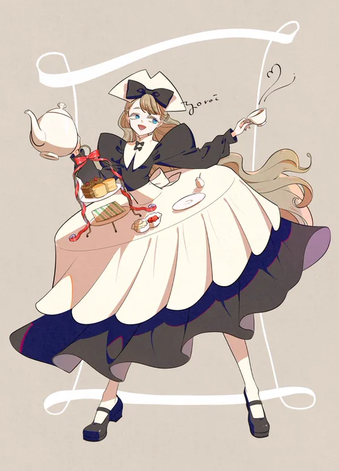 お茶の時間ですよ #ヨロイ創作 #創作腰骨 #メイドの日
