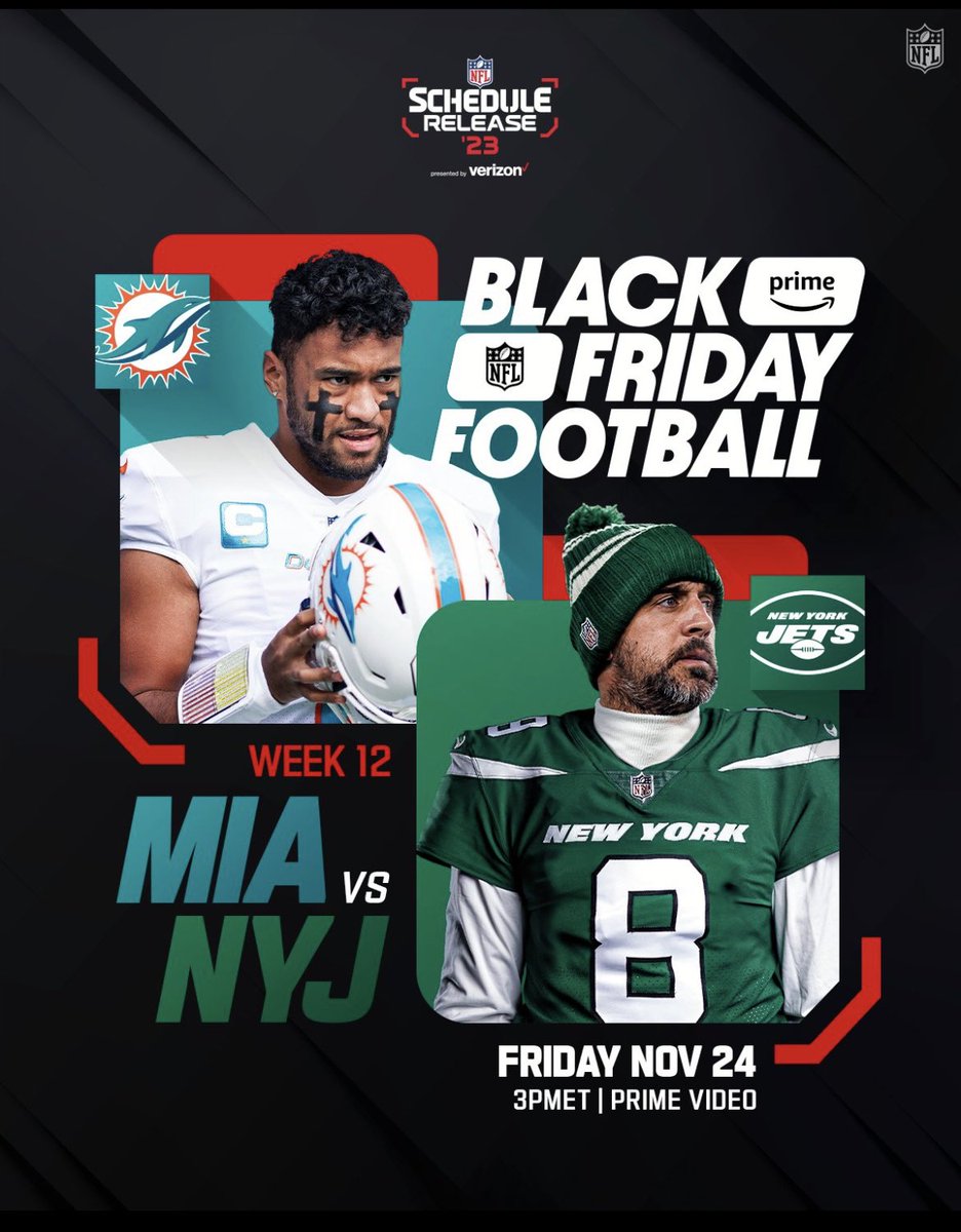 AdamSchefter's tweet photo. NFL’s first ever Black Friday Game, Nov. 24, will be the Dolphins at the Jets. https://t.co/zVpb6G34Ym