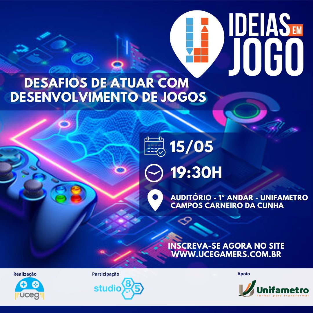 ucegamers's tweet photo. Está chegando!
O #IdeiasEmJogo está voltando.
Estaremos com a turma da @studio85games nesse encontro. E você não pode ficar de fora.

https://t.co/1QsWk5vcZK https://t.co/4ARTGwXaLb