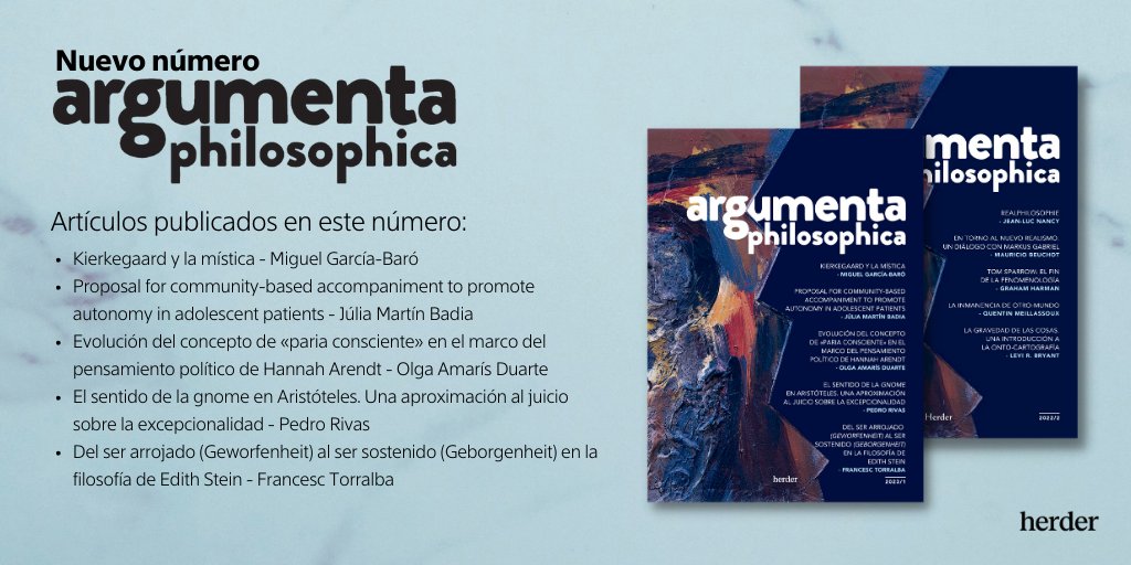 herderbarcelona's tweet photo. ¿Conoces nuestra #revista argumenta?
En #argumenta reflexionamos sobre las disciplinas clásicas de la #filosofía y su historia desde una perspectiva interdisciplinaria.👉 https://t.co/ktNvcwwxFc https://t.co/ldXQtnlcsE