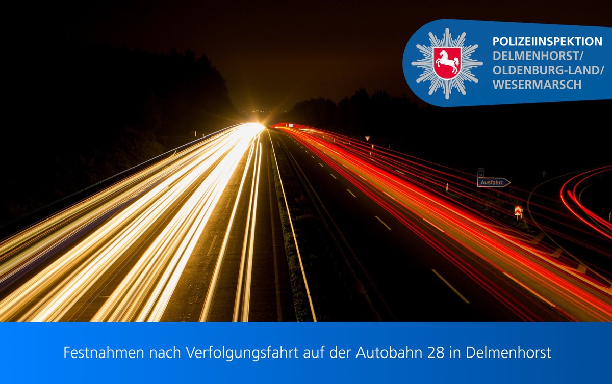 Polizei_DEL's tweet photo. Nach einer Verfolgungsfahrt sind zwei junge Männer auf der #Autobahn28 in #Delmenhorst festgenommen worden.
🗞️ https://t.co/ci5BQJhTKz 🗞️
Gegen sie wird unter anderem wegen Verstoßes gegen das #Betäubungsmittelgesetz ermittelt.
#Haftbefehle wurden erlassen.
*as https://t.co/IRCRldj8O8