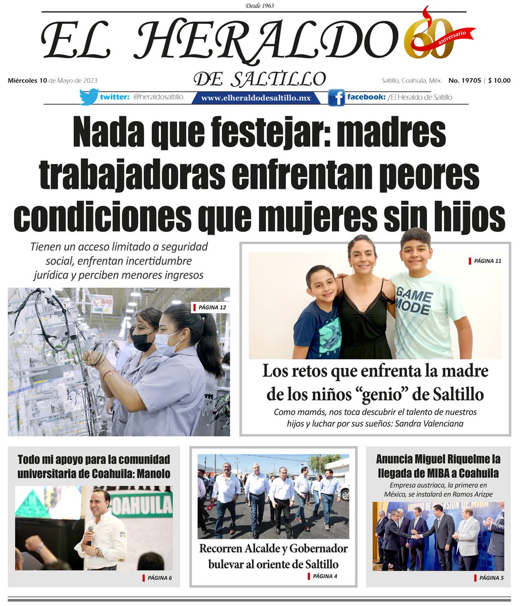 heraldosaltillo's tweet photo. ☀️🗞️¡Buenos días! Esta es nuestra portada de este miércoles 10 de mayo

Lee nuestra versión digital: https://t.co/tqAlxHzdBf 

Más noticias e información en https://t.co/cGJ9tvd9Pm https://t.co/rMXB4qSSCl