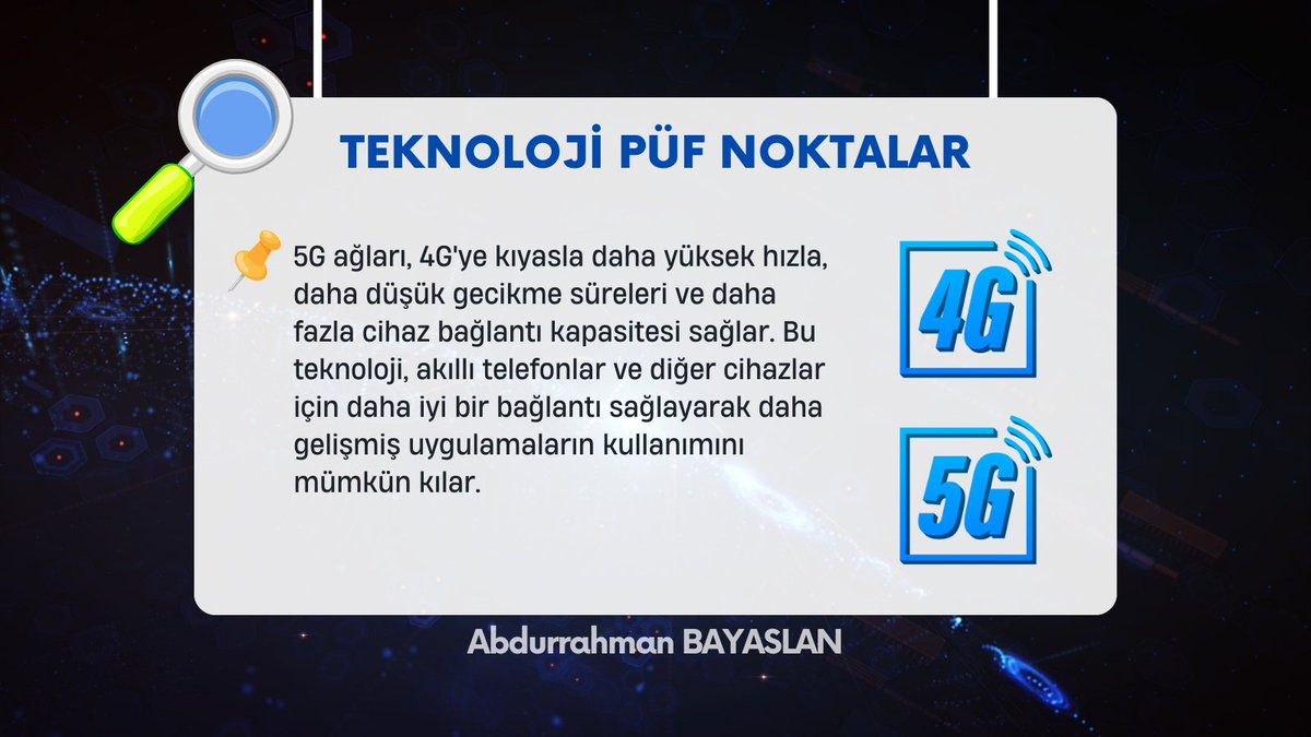 📌 Teknoloji Püf Noktaları #2

#5G , 4G'ye göre daha hızlı, düşük gecikmeli ve çoklu cihaz bağlantı kapasitesine sahip. Bu teknoloji, akıllı telefonlar ve diğer cihazlar için daha iyi bağlantı sağlayarak gelişmiş uygulamaların kullanımını mümkün kılıyor.
.
.
#teknoloji #tech