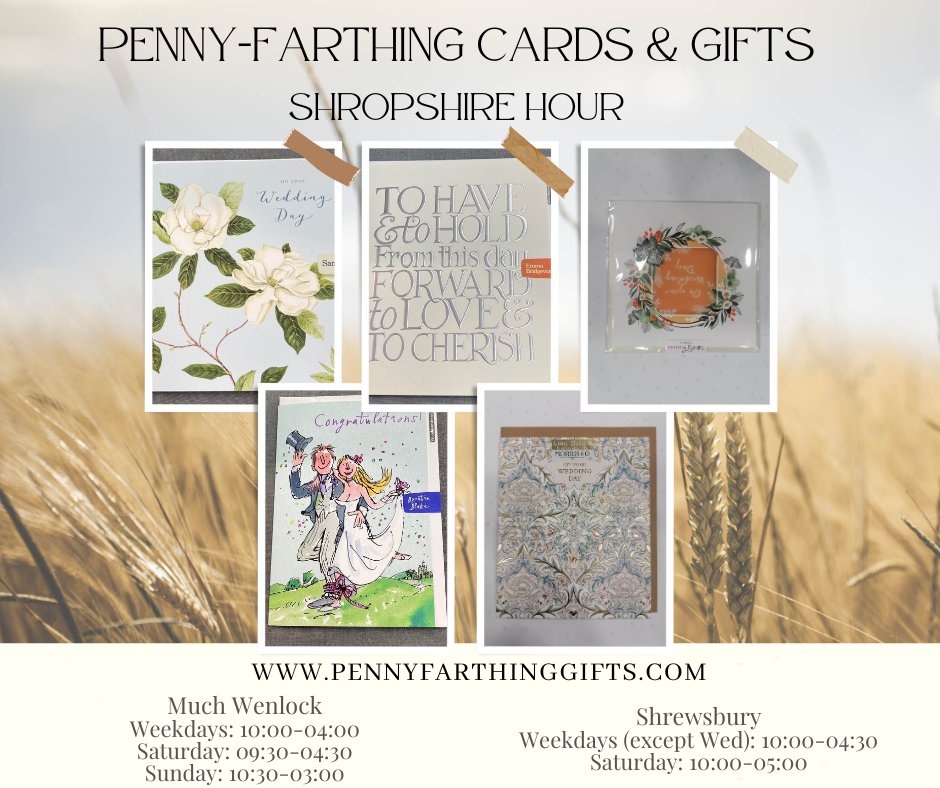 PFarthingShrop's tweet photo. For this week's #ShropshireHour, we are sharing these fab wedding cards! Perfect for wishing a special couple all the best! #Weddings https://t.co/bUjWSY0Cfh