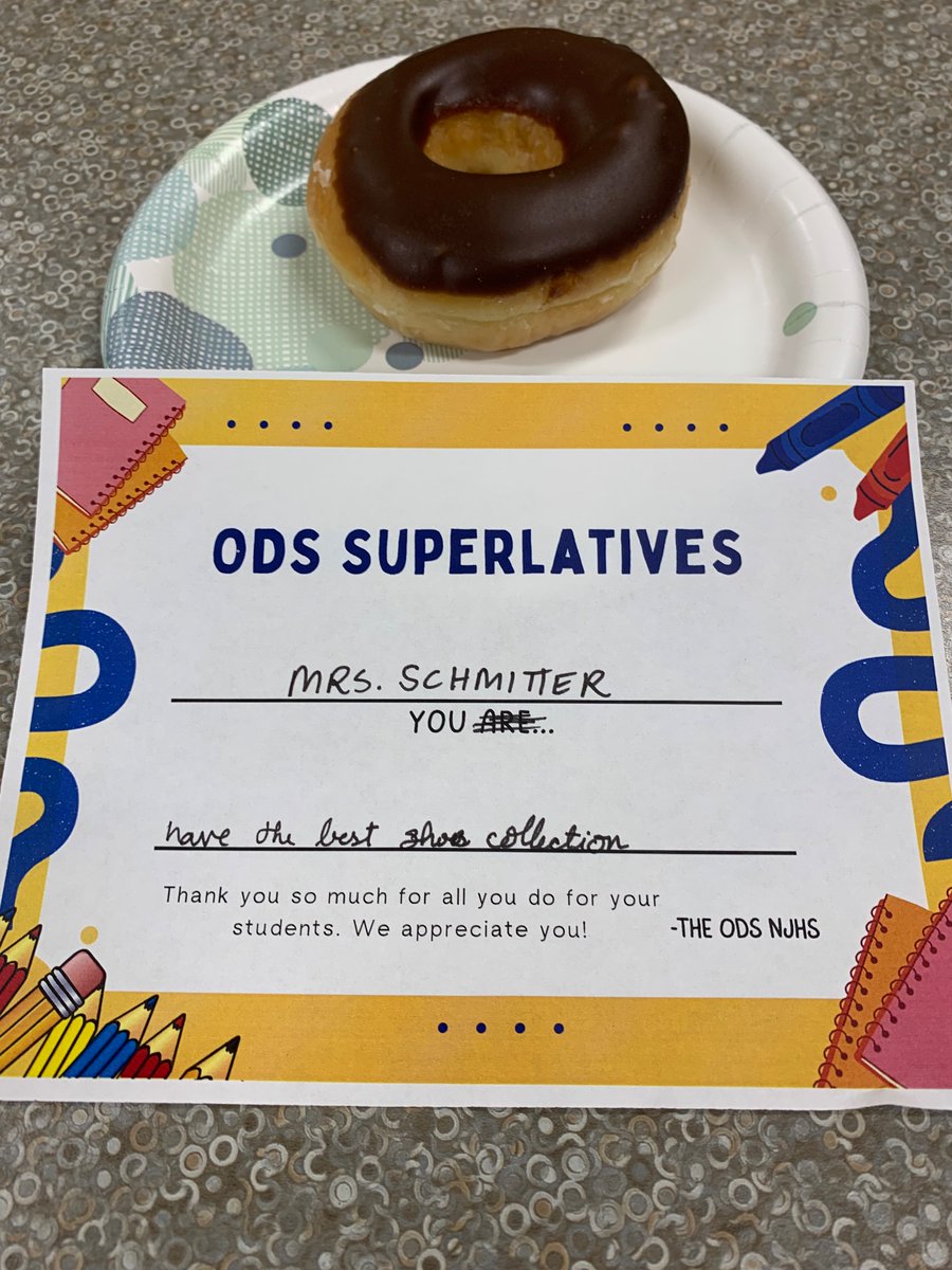 Thank you <a href="/ODS_NJHS/">ODS NJHS</a> &amp; <a href="/catgadzinski/">Cat Gadzinski</a> for the AM treat. Based on my superlative, someone knows me very well 👠 #ShoeLover