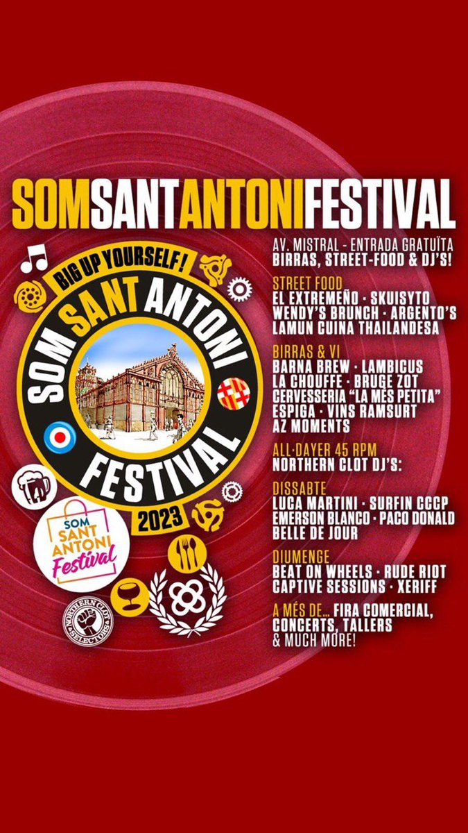 SomSantAntoni's tweet photo. Tot a punt per la gran fira de Som Sant Antoni Festival!!!!
Dissabte 13 i diumenge 14 t'esperem a l'Avinguda Mistral 
3 zones de cultura, comerç i gastronomia https://t.co/TcpvHhA5v8