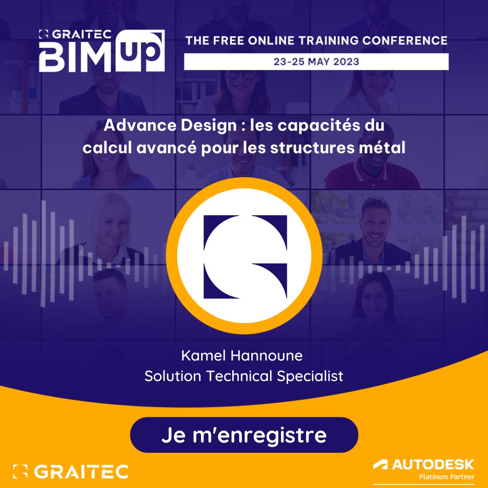 #GraitecBIMup CONFERENCE du 23 au 25 MAI : + 200 sessions gratuites en ligne.
👉Session #AdvanceDesign 📆 Mardi 23/05 ⌚à 12h00 : Les capacités du calcul avancé pour les structures métal 📢En savoir + : bit.ly/40oAjvf
#BIM #Graitec #Calcul #CalculDeStructure