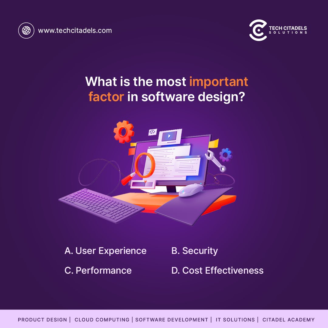 TechCitadels's tweet photo. It’s a sunny wednesday, we hope you been productive🤩

What is the most important factor you consider in software design?🤭
     
📍User Experience
📍Security
📍Performance
📍Cost Effectiveness

Let us know in the comment 😉

 #userexperience #softwaredesign #techcommunity #tech https://t.co/rFNRU1Fngx