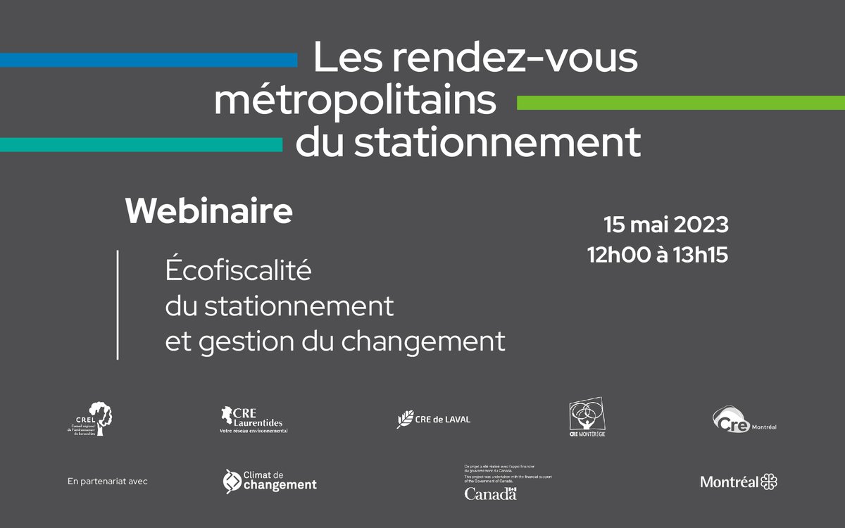 Dévoilement de la programmation du 3e et dernier webinaire avant le forum des #RDVstationnement! 💻 Écofiscalité du #stationnement et gestion du changement. 

Détails et inscriptions 👉 cremtl.org/fr/evenements-…