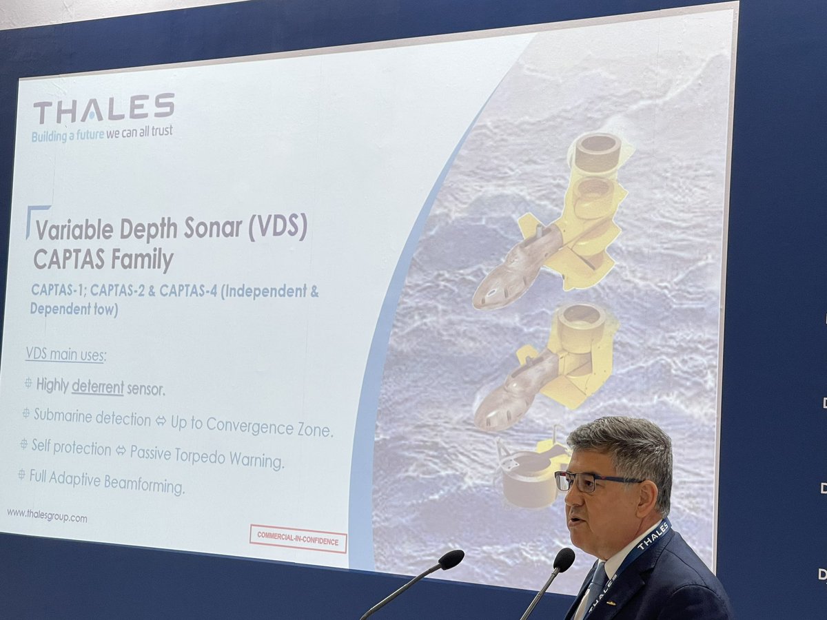 PtisiMagazine's tweet photo. Η οικογένεια των VDS SONAR #CAPTAS από τη @thalesgroup παρουσίαση στη @DEFEA2023. Παρακολουθήστε ζωντανά στο https://t.co/Y5MnPLU1jS https://t.co/2lmchUijSr
